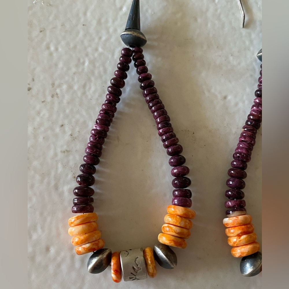 Purple & Orange Spiney Oyster Sterling Earrings - Picture 3 of 4